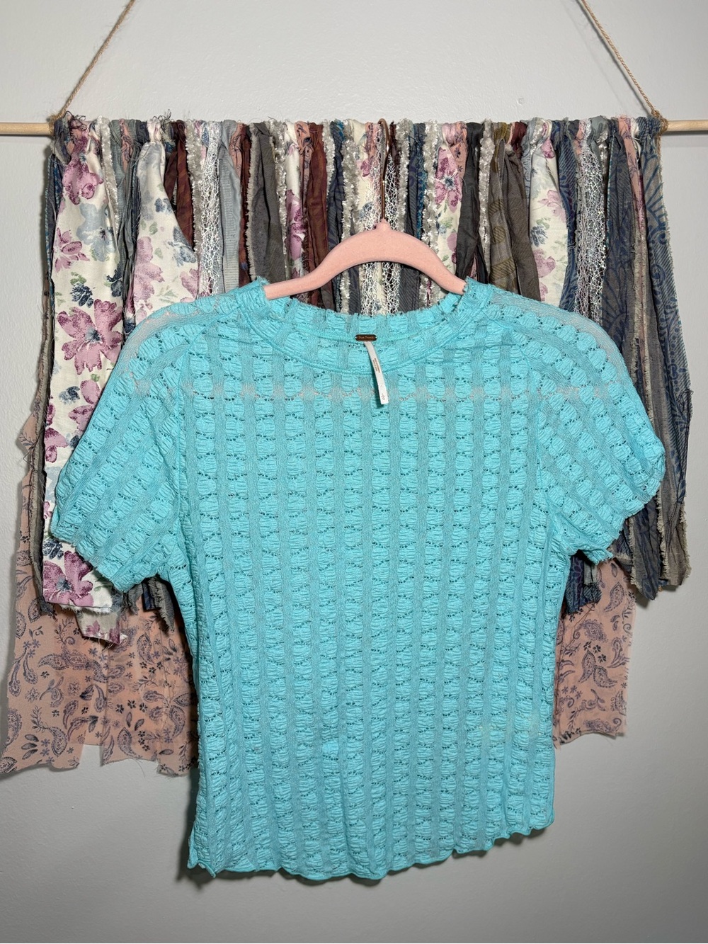 Free People blue lace mesh top